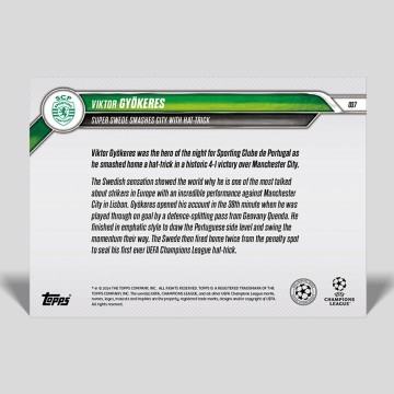 Topps NOW® - Viktor Gyökeres Destrói City com Hat-trick - PR: 1293