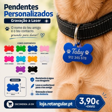 Pendente Personalizado para Cães - Gravado a Laser - Apenas 4,90€