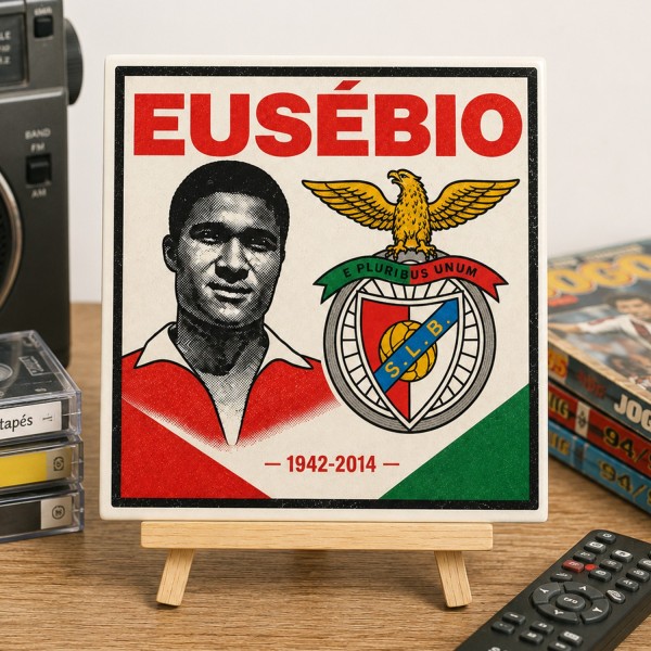 Azulejo Vintage Eusébio 15x15 | Homenagem ao Rei do Benfica - 7,50€