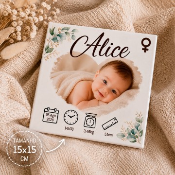 Prenda Personalizada para Recém-Nascido – Azulejo com Foto 15x15cm