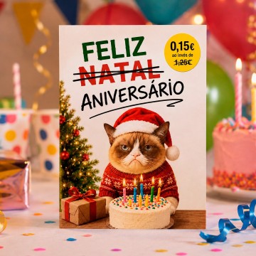 Postal Engraçado - Feliz N̶a̶t̶a̶l̶ / Aniversário (A6) - Apenas 1,95€